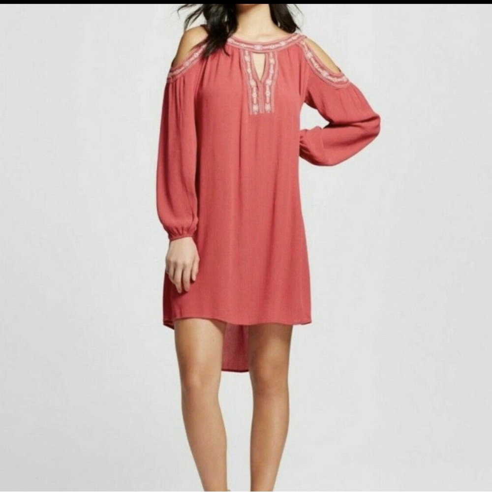 Time and Tru Pink Cold Shoulder Sundress with Bishop Sleeves